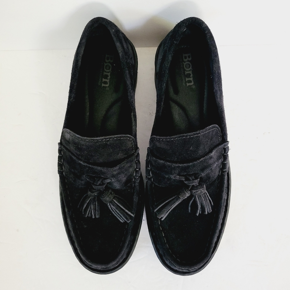 NEW Born Capri Black Suede Tassel Loafer Burnished Suede Size 7.5
